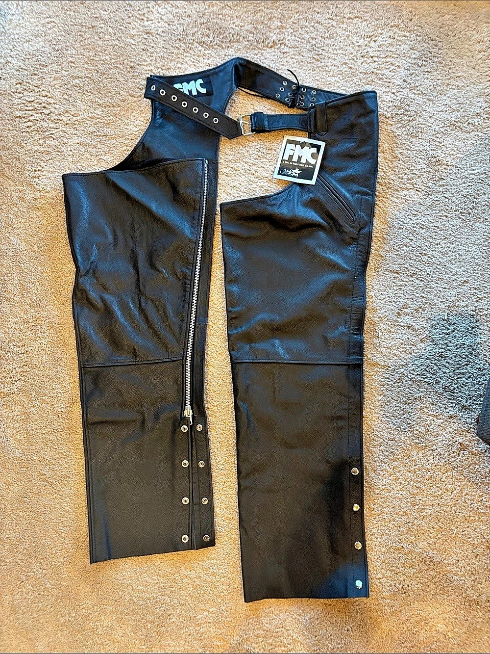 FMC Black full grain  Leather Chaps XL NWT